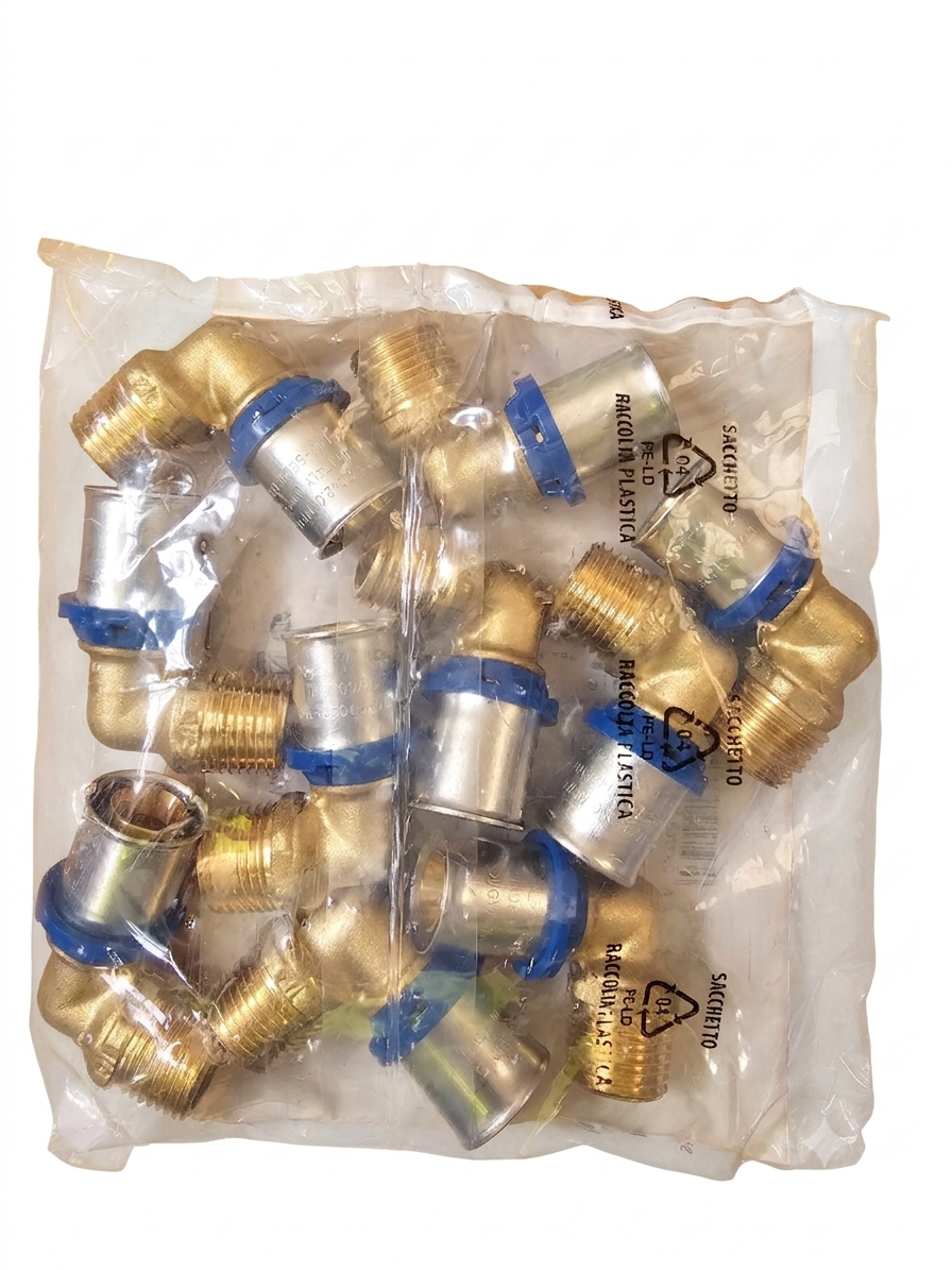 Gomito Maschio a Pressare per Tubo Multistrato 1/2″ x 20 (10pz)