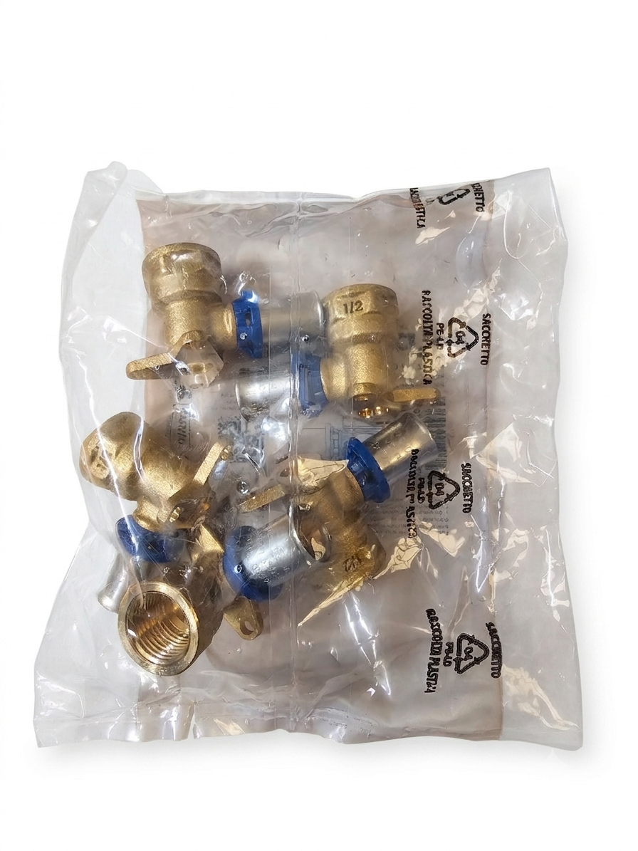 Gomito a Pressare per Tubo Multistrato Con Staffa 1/2×16 (5pz)