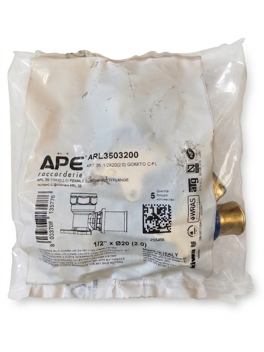 Gomito con Staffa a Pressare per Tubo Multistrato 1/2 x 20 (5pz) - immagine 2