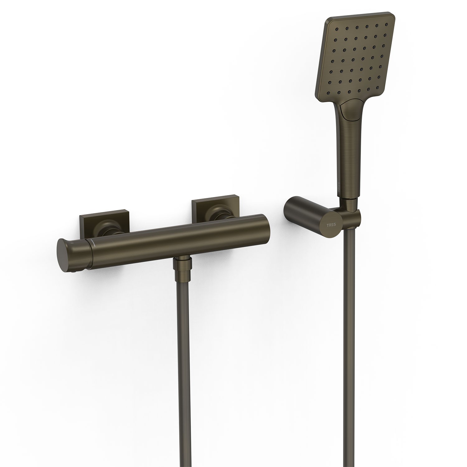 Miscelatore doccia esterno con doccino Tres Project 22116701KMB in finitura Nero bronzo PBT®
